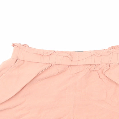 Primark Womens Pink Viscose Paperbag Shorts Size 8 Regular Pull On