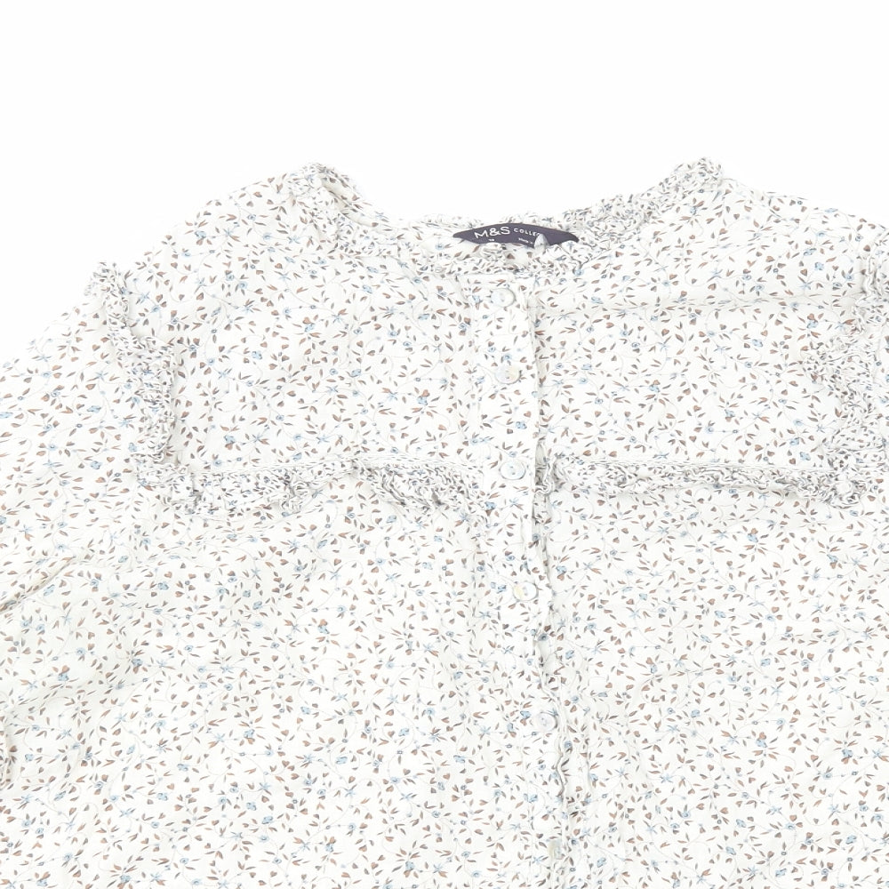 Womens UK Size 14 Marks and Spencer White Basic Button-Up