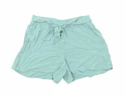 Primark Womens Green Viscose Paperbag Shorts Size 8 Regular Pull On