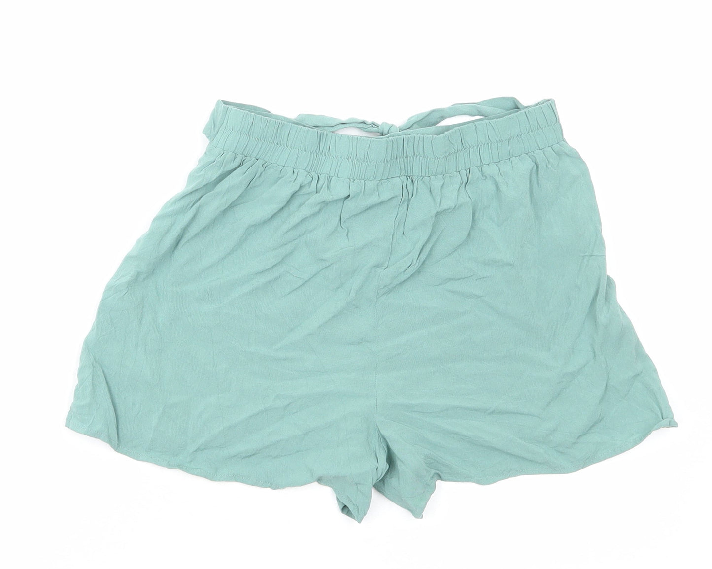 Primark Womens Green Viscose Paperbag Shorts Size 8 Regular Pull On