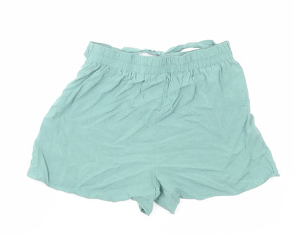 Primark Womens Green Viscose Paperbag Shorts Size 8 Regular Pull On