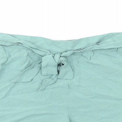 Primark Womens Green Viscose Paperbag Shorts Size 8 Regular Pull On