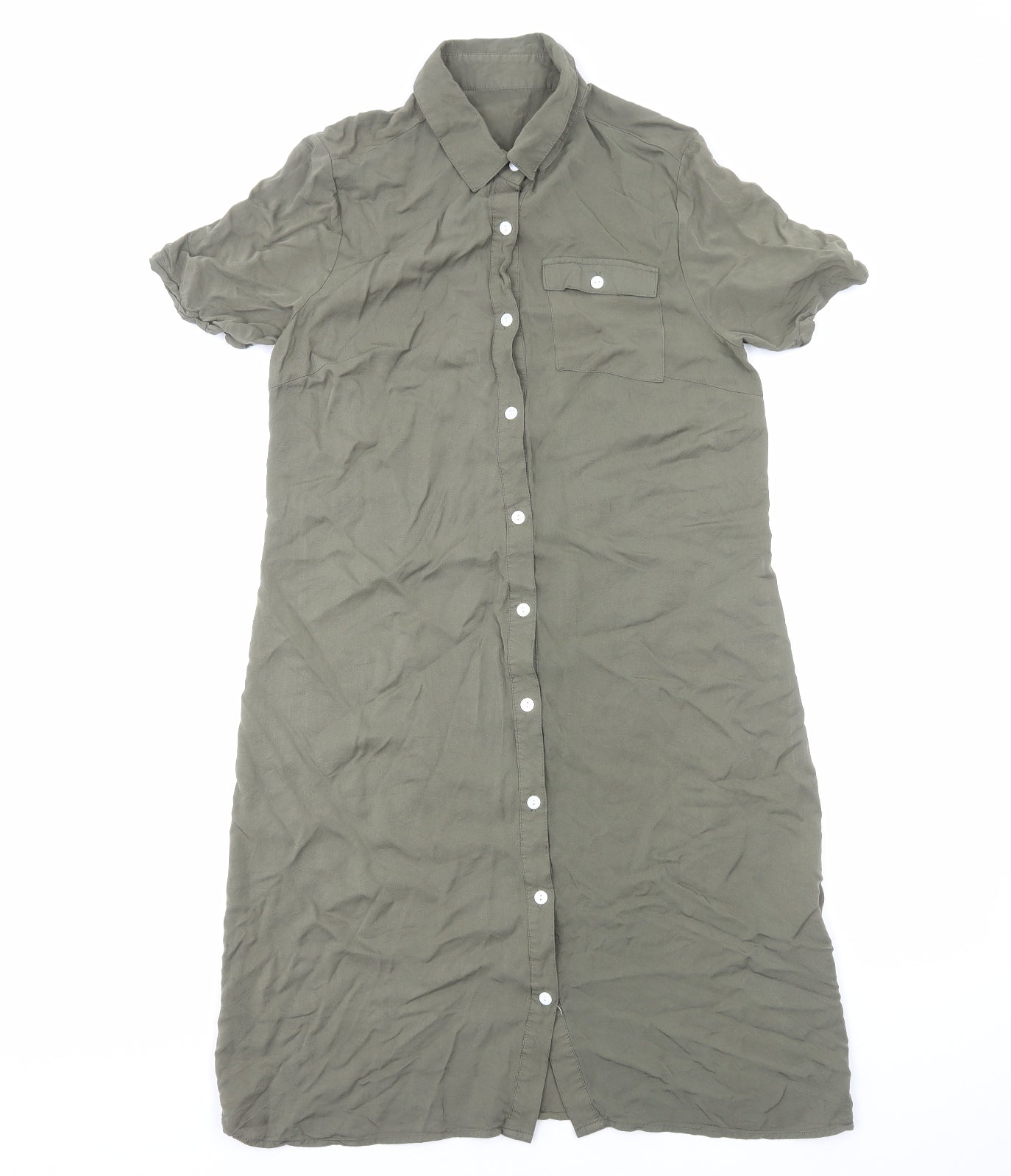 Avon Womens Green Viscose Shirt Dress Size 8 Collared Button