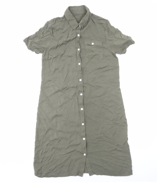Avon Womens Green Viscose Shirt Dress Size 8 Collared Button