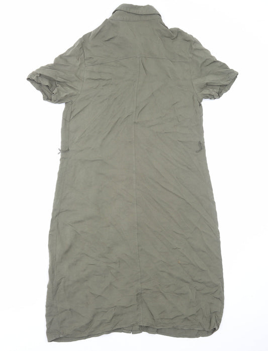 Avon Womens Green Viscose Shirt Dress Size 8 Collared Button
