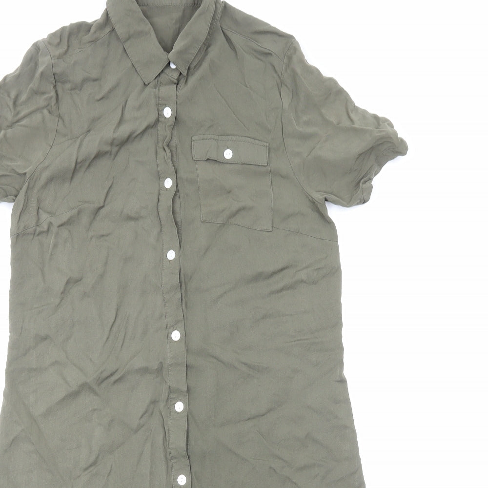 Avon Womens Green Viscose Shirt Dress Size 8 Collared Button