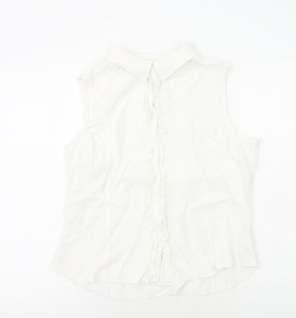 Womens UK Size 16 Debenhams White Basic Button-Up