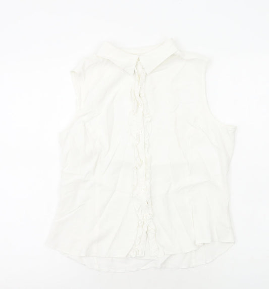 Womens UK Size 16 Debenhams White Basic Button-Up
