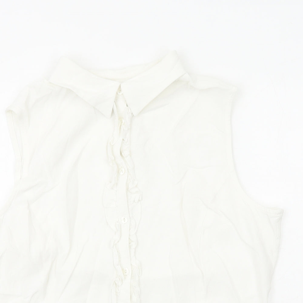 Womens UK Size 16 Debenhams White Basic Button-Up