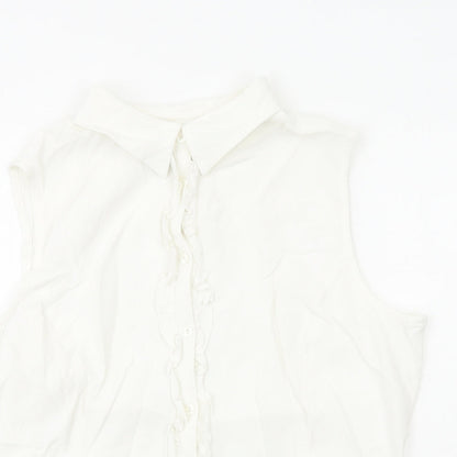Womens UK Size 16 Debenhams White Basic Button-Up