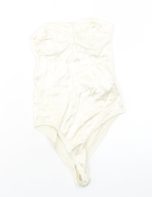 Zara Womens Ivory Viscose Bodysuit One-Piece Size S Zip