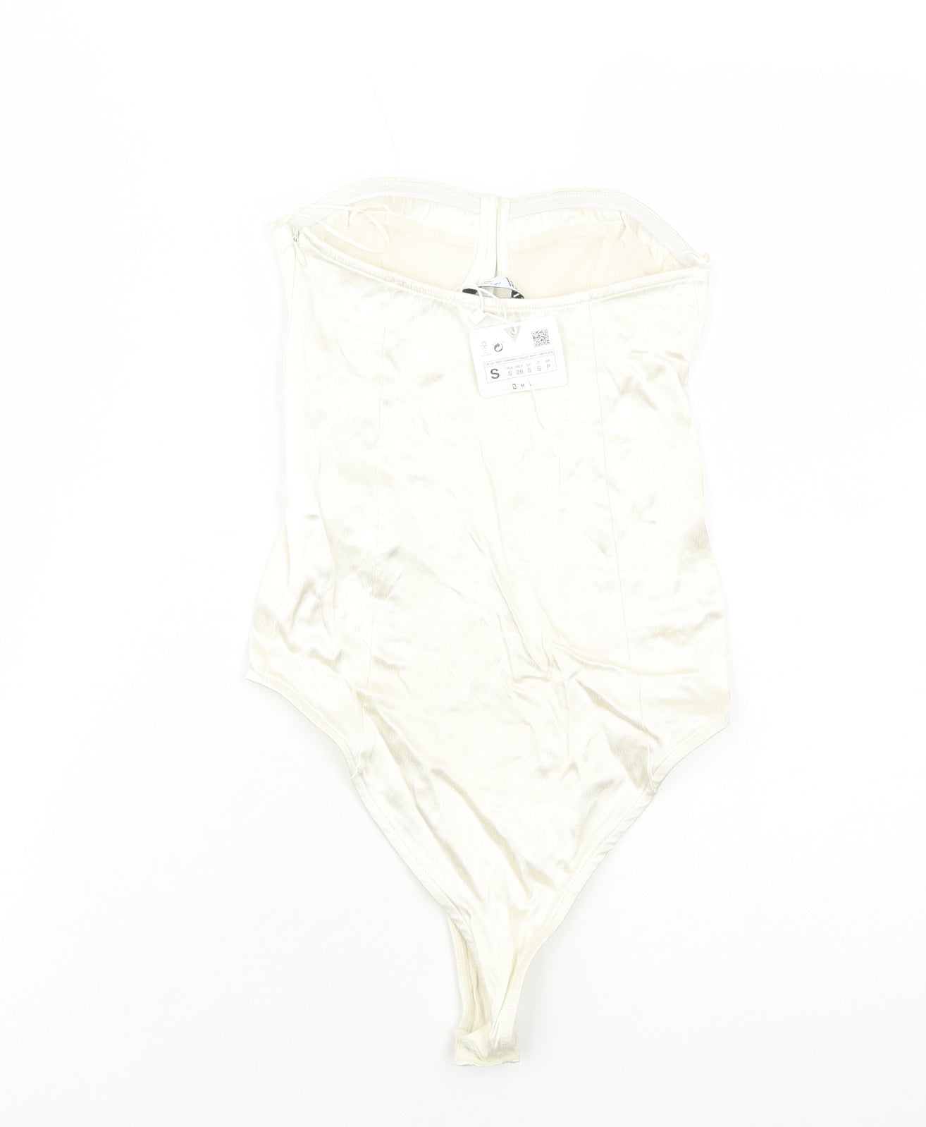 Zara Womens Ivory Viscose Bodysuit One-Piece Size S Zip