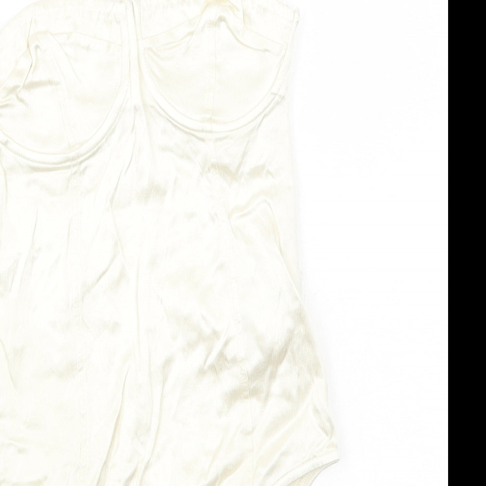 Zara Womens Ivory Viscose Bodysuit One-Piece Size S Zip