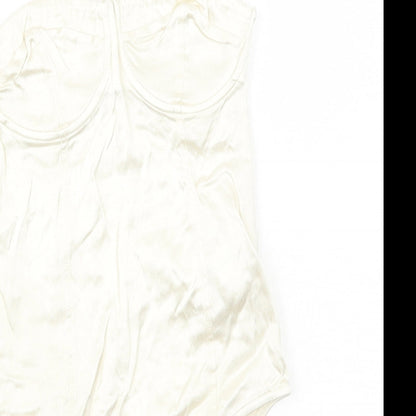 Zara Womens Ivory Viscose Bodysuit One-Piece Size S Zip