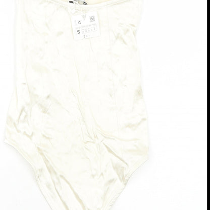 Zara Womens Ivory Viscose Bodysuit One-Piece Size S Zip
