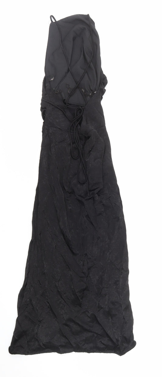 Boohoo Womens Black Polyester Maxi Size 10 Square Neck Zip