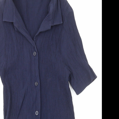Lauren Duvar Womens Black Polyester Basic Button-Up Size 12 Collared