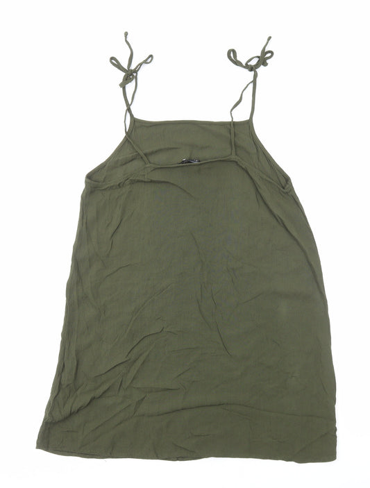 FOREVER 21 Womens Green Viscose Slip Dress Size S Square Neck Pullover