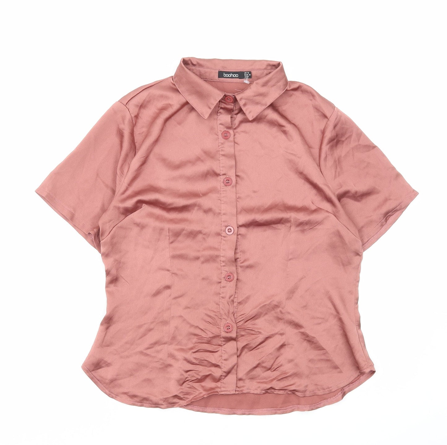Boohoo Womens Pink Polyester Basic Button-Up Size 12 Collared