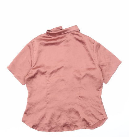 Boohoo Womens Pink Polyester Basic Button-Up Size 12 Collared