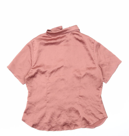 Boohoo Womens Pink Polyester Basic Button-Up Size 12 Collared