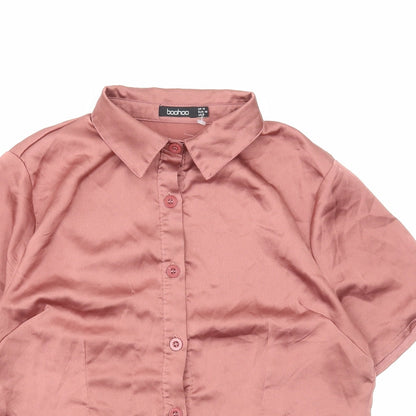Boohoo Womens Pink Polyester Basic Button-Up Size 12 Collared