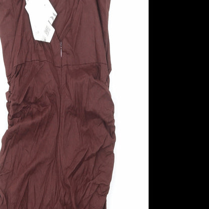 Zara Womens Brown Cotton Bodycon Size S Sweetheart Zip