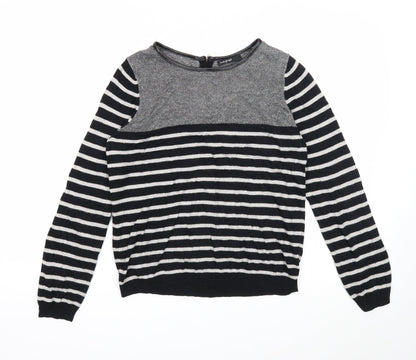 Autograph Womens Black Boat Neck Striped Viscose Pullover Jumper Size 12 - Leatherette Neck Trim