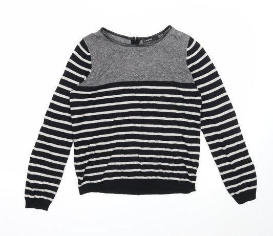 Autograph Womens Black Boat Neck Striped Viscose Pullover Jumper Size 12 - Leatherette Neck Trim