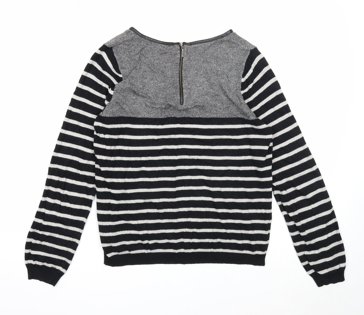 Autograph Womens Black Boat Neck Striped Viscose Pullover Jumper Size 12 - Leatherette Neck Trim