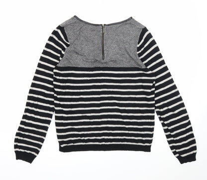 Autograph Womens Black Boat Neck Striped Viscose Pullover Jumper Size 12 - Leatherette Neck Trim