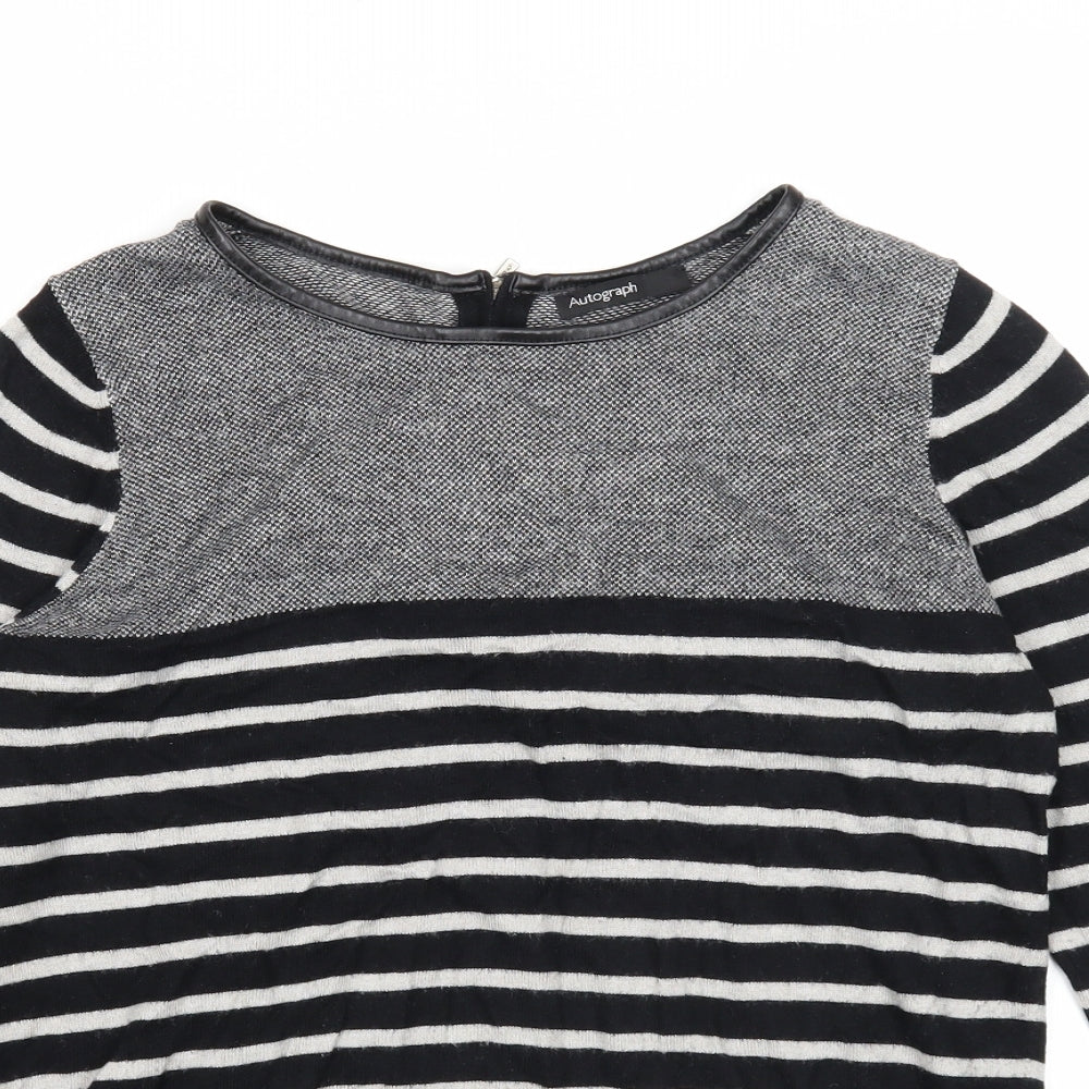 Autograph Womens Black Boat Neck Striped Viscose Pullover Jumper Size 12 - Leatherette Neck Trim