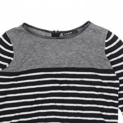 Autograph Womens Black Boat Neck Striped Viscose Pullover Jumper Size 12 - Leatherette Neck Trim