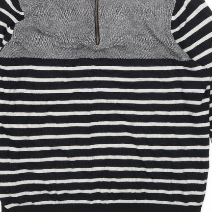 Autograph Womens Black Boat Neck Striped Viscose Pullover Jumper Size 12 - Leatherette Neck Trim