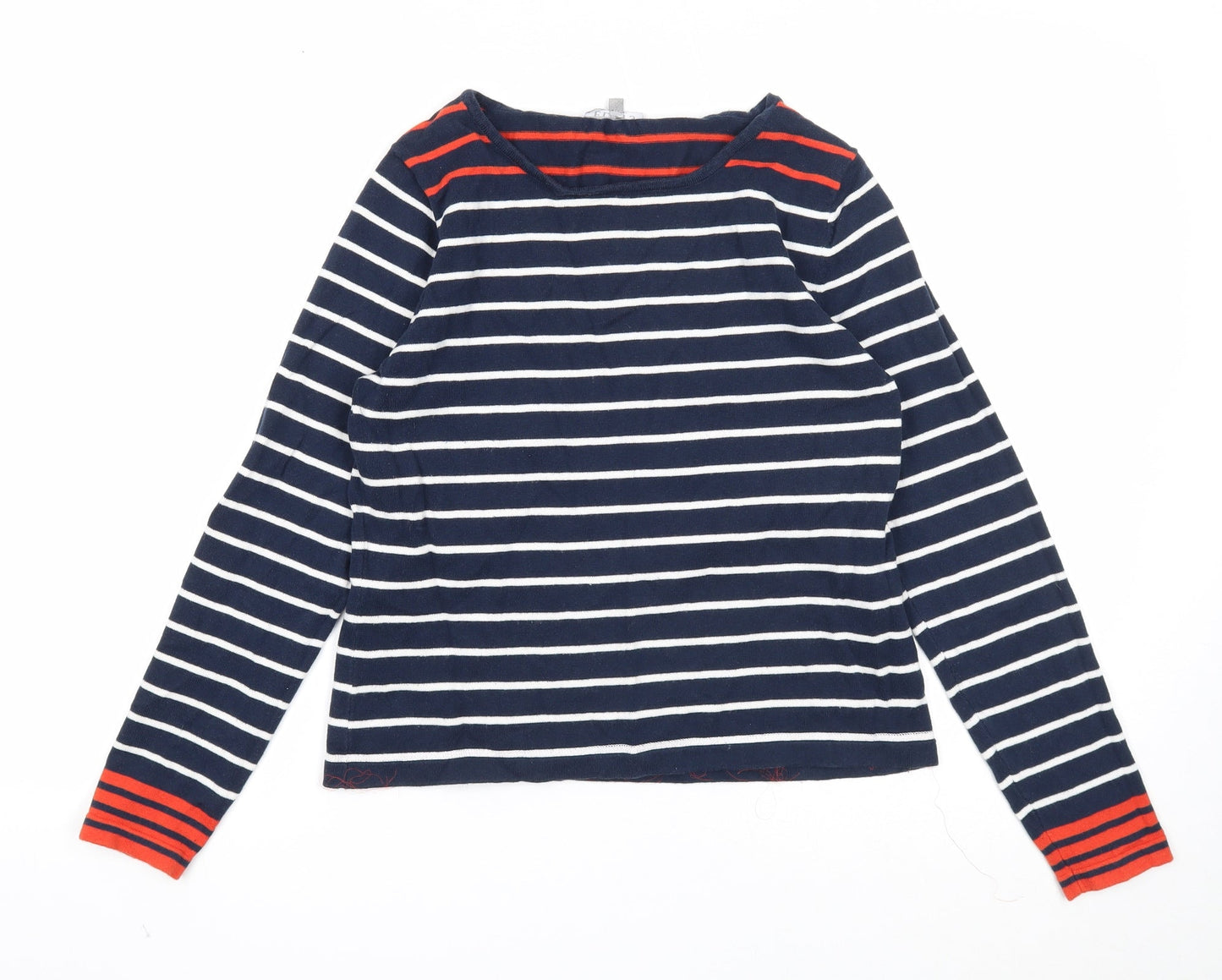 Eldys Womens Blue Boat Neck Striped Cotton Pullover Jumper Size M