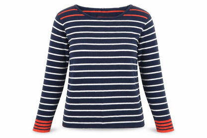 Eldys Womens Blue Boat Neck Striped Cotton Pullover Jumper Size M