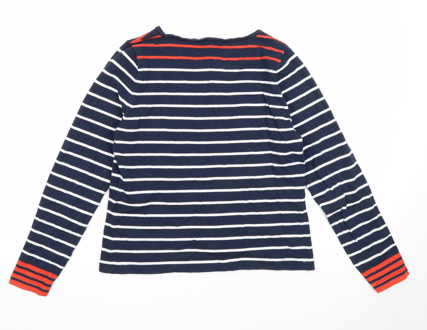 Eldys Womens Blue Boat Neck Striped Cotton Pullover Jumper Size M