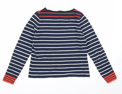 Eldys Womens Blue Boat Neck Striped Cotton Pullover Jumper Size M