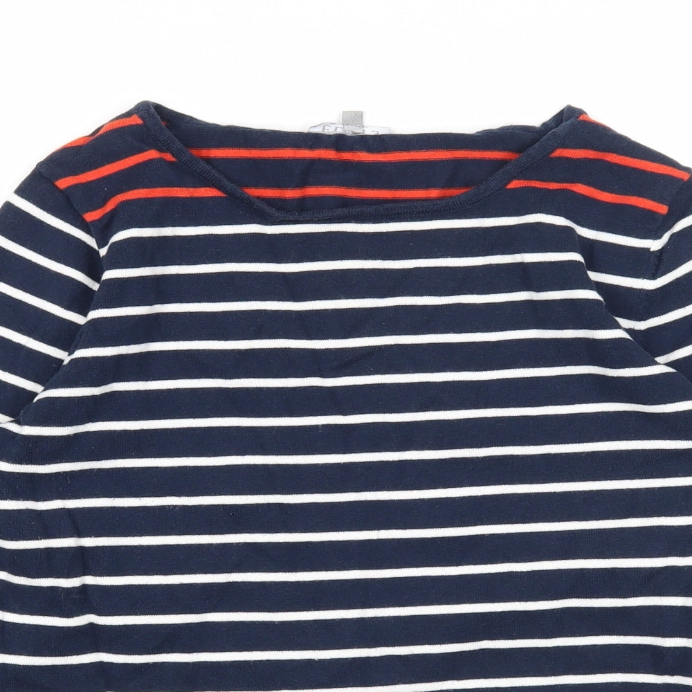Eldys Womens Blue Boat Neck Striped Cotton Pullover Jumper Size M