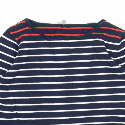 Eldys Womens Blue Boat Neck Striped Cotton Pullover Jumper Size M