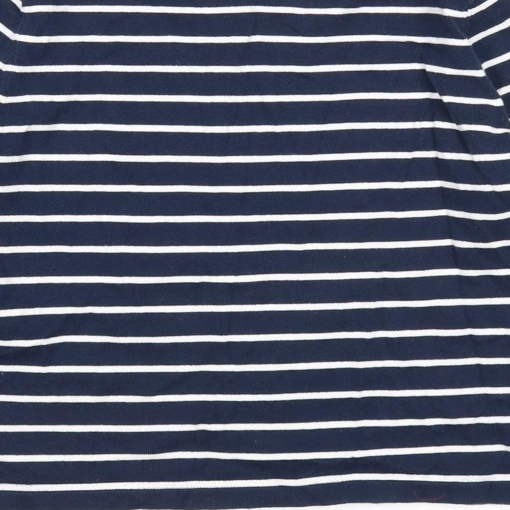 Eldys Womens Blue Boat Neck Striped Cotton Pullover Jumper Size M