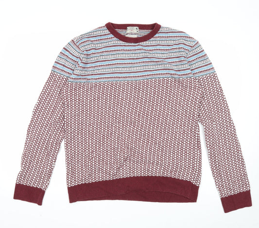 NEXT Mens Multicoloured Round Neck Geometric Cotton Pullover Jumper Size L Long Sleeve