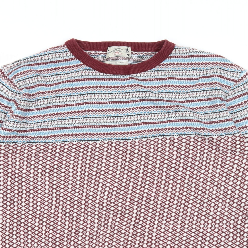 NEXT Mens Multicoloured Round Neck Geometric Cotton Pullover Jumper Size L Long Sleeve