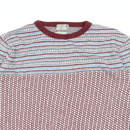 NEXT Mens Multicoloured Round Neck Geometric Cotton Pullover Jumper Size L Long Sleeve
