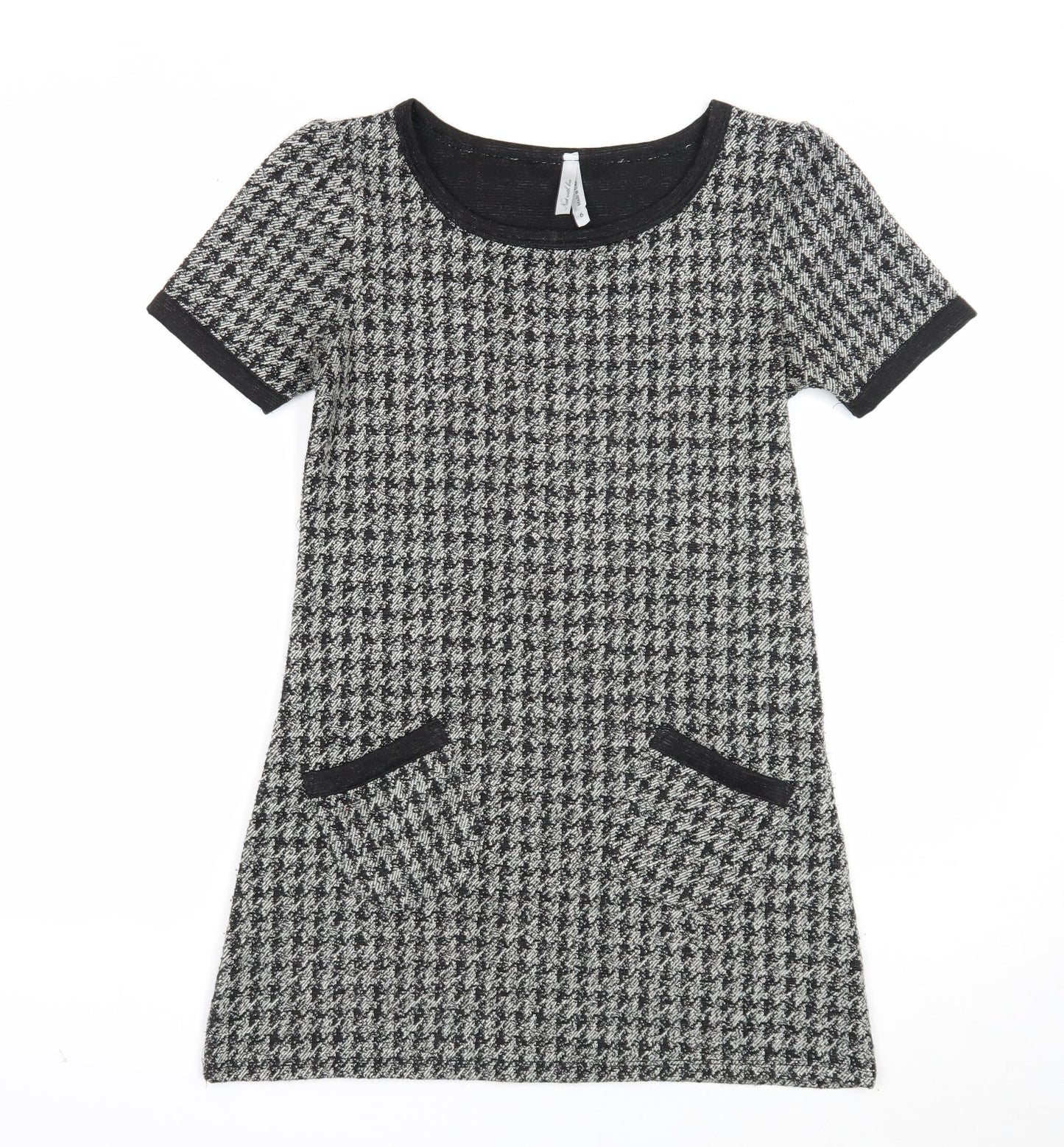 NEXT Womens Black Geometric Acrylic Shift Size 6 Boat Neck Pullover