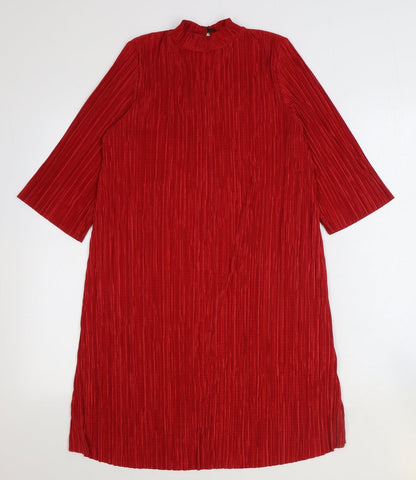 Boohoo Womens Red Polyester A-Line Size 12 Mock Neck Button