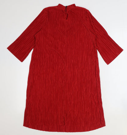 Boohoo Womens Red Polyester A-Line Size 12 Mock Neck Button