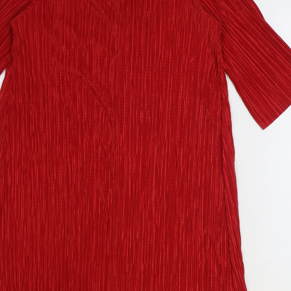 Boohoo Womens Red Polyester A-Line Size 12 Mock Neck Button