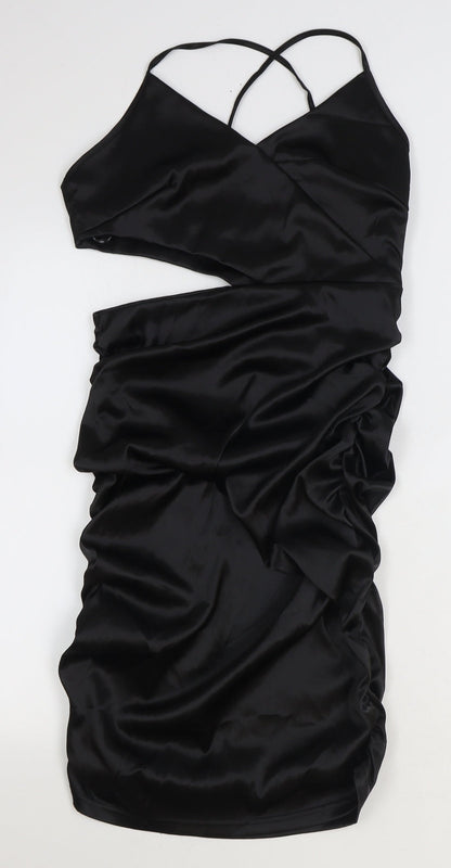 Missguided Womens Black Polyester Bodycon Size 10 V-Neck Zip