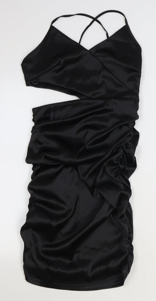 Missguided Womens Black Polyester Bodycon Size 10 V-Neck Zip